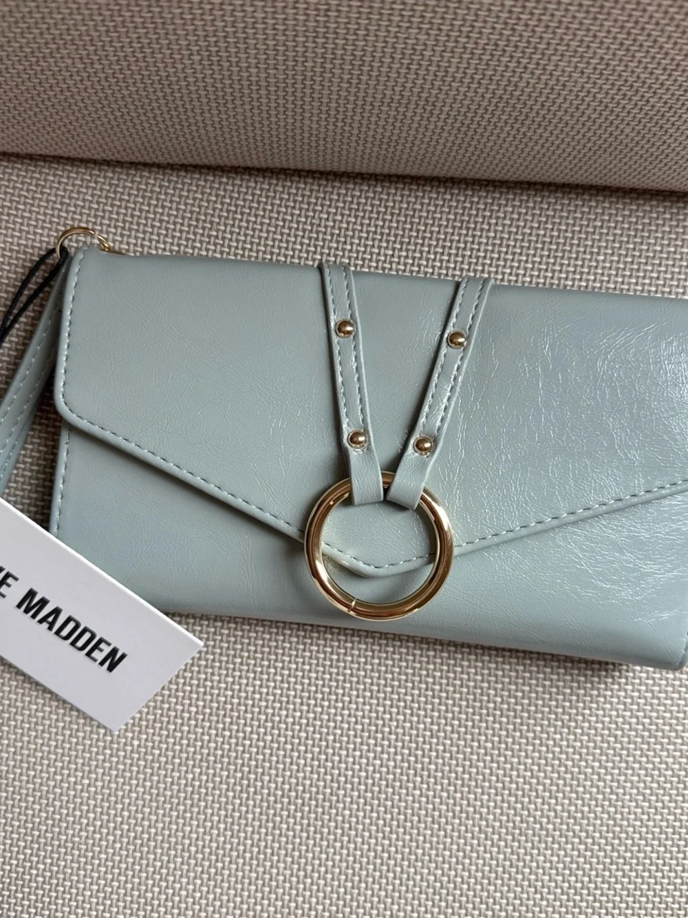 Steve Madden Mint Green Envelope Clutch with Gold Ring